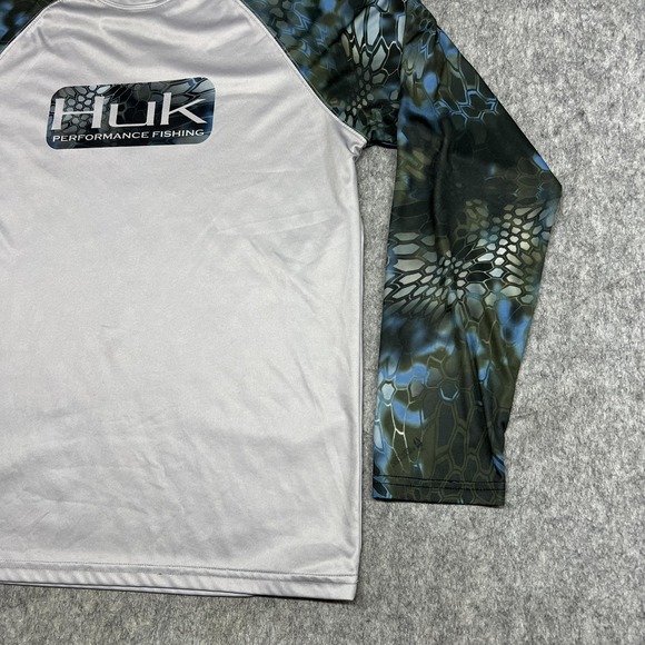 Huk Performance Fishing Shirt Mens M Gray Camo Raglan Long Sleeve Top Outdoors - Picture 8 of 16